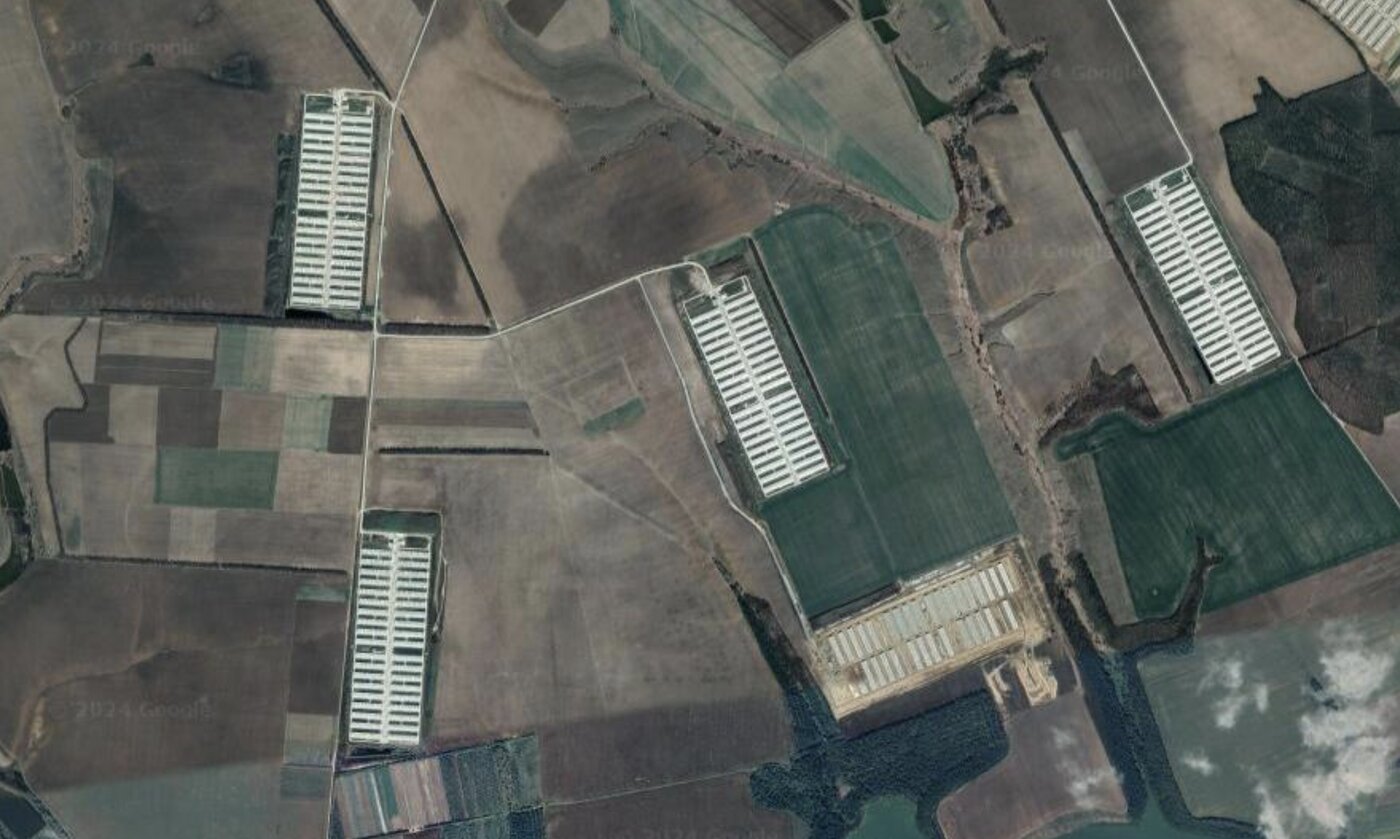 A number of MHP chicken farms seen from the air near Kleban, Ukraine.