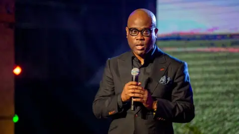 Getty Images Herbert Wigwe speaks at an event in Lagos